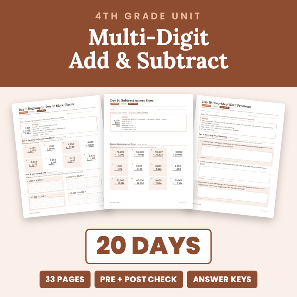 Cover of 4th Grade Multi-Digit Addition and Subtraction Unit