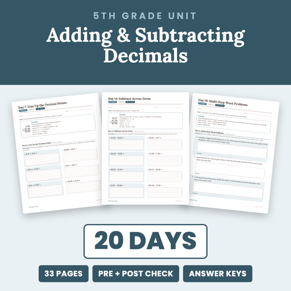 Cover of 5th Grade Adding and Subtracting Decimals Unit