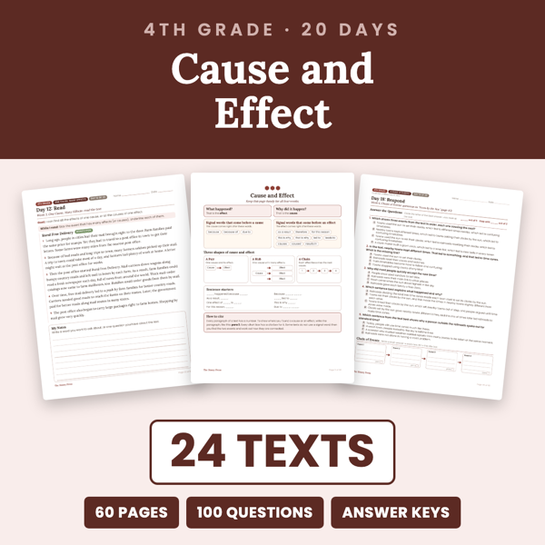 Cover of 4th Grade Cause and Effect Reading Passages + Worksheets
