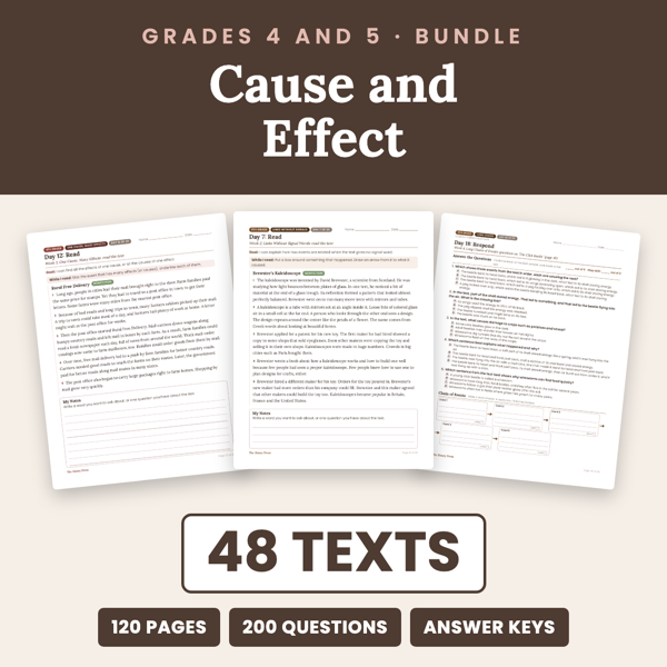 Cover of 4th and 5th Grade Cause and Effect Reading Passages Bundle