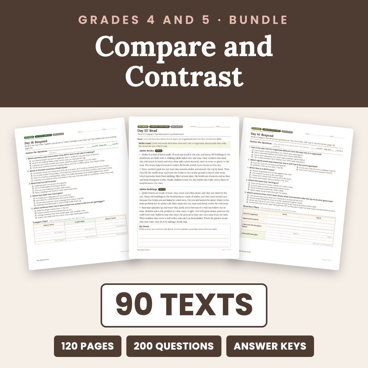 Cover of 4th and 5th Grade Compare and Contrast Paired Passages Bundle