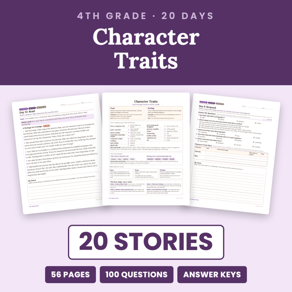 Cover of 4th Grade Character Traits Passages + Worksheets