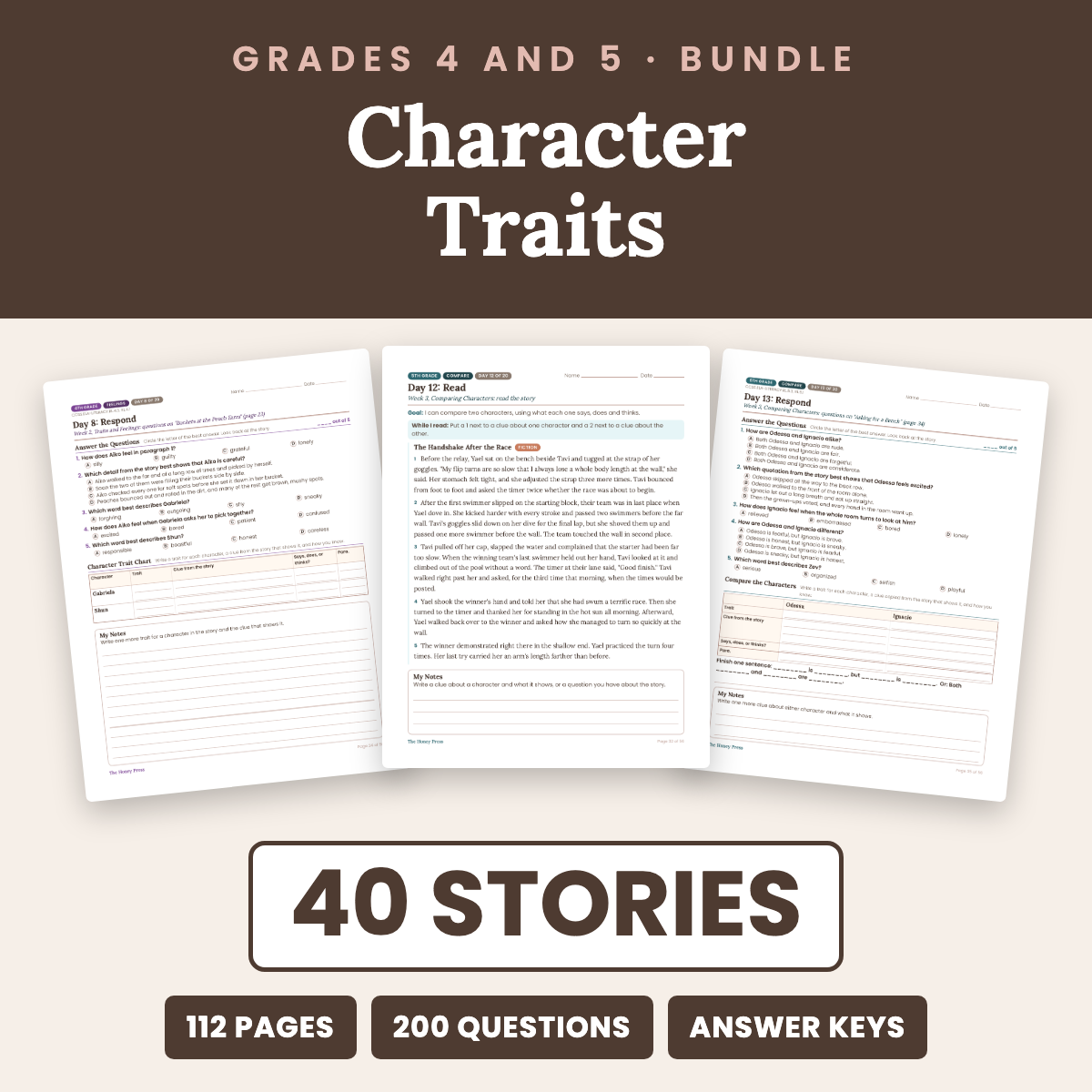Cover of 4th and 5th Grade Character Traits Passages Bundle