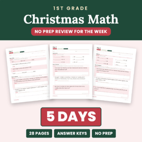 Cover of 1st Grade Christmas Math Packet