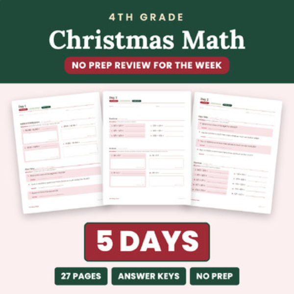 Cover of 4th Grade Christmas Math Packet