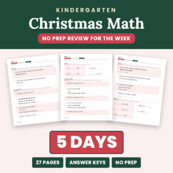 Cover of Kindergarten Christmas Math Packet