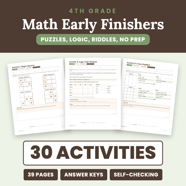 Cover of 4th Grade Math Early Finishers