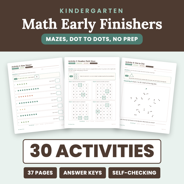 Cover of Kindergarten Math Early Finishers