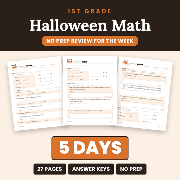 Cover of 1st Grade Halloween Math Packet