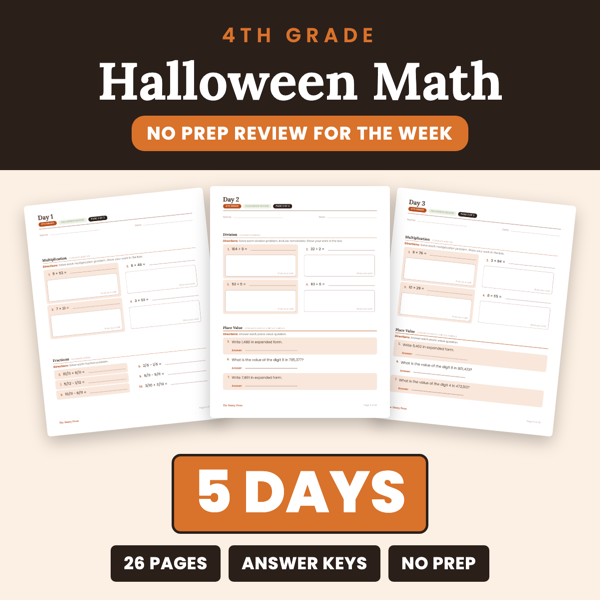 Cover of 4th Grade Halloween Math Packet