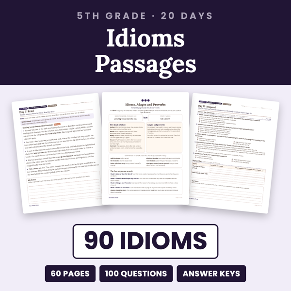 Cover of 5th Grade Idioms Passages + Worksheets