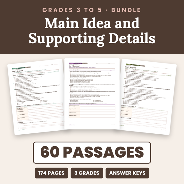 Cover of 3rd 4th 5th Grade Main Idea and Supporting Details Passages Bundle