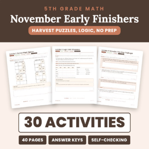 Cover of November Early Finisher Packet