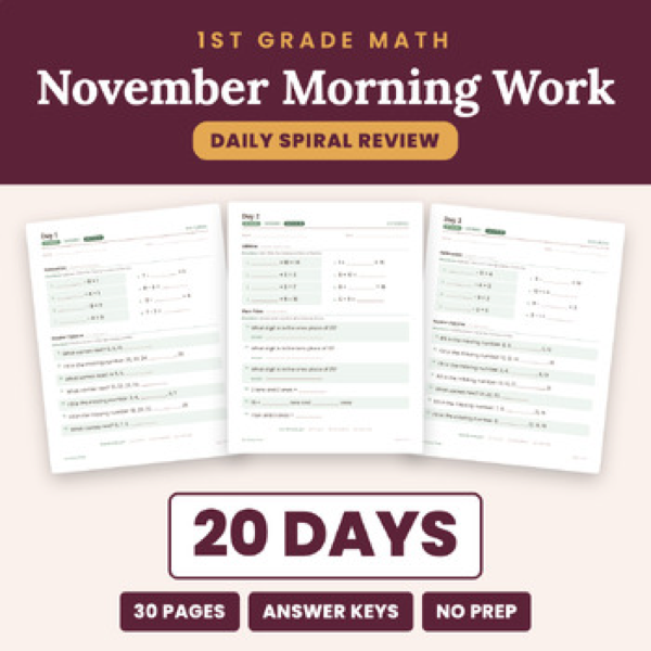 Cover of November Math Morning Work