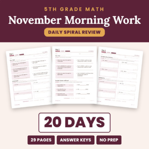 Cover of November Math Morning Work