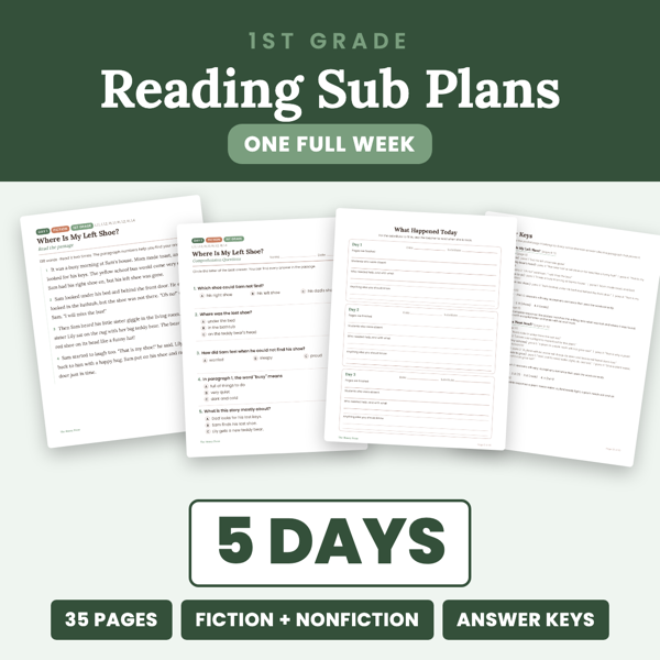 Cover of 1st Grade Reading Sub Plans
