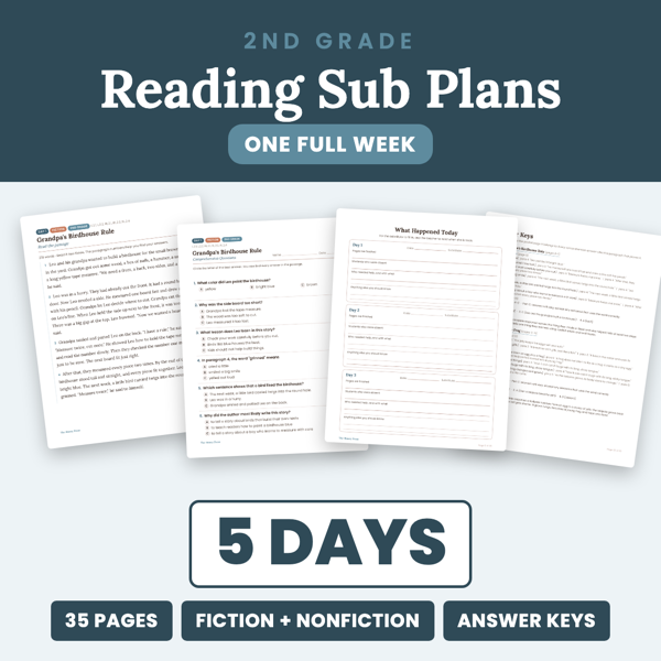 Cover of 2nd Grade Reading Sub Plans