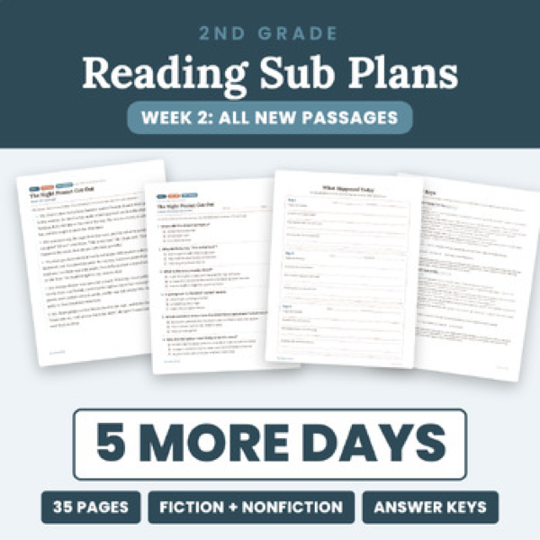 Cover of 2nd Grade Reading Sub Plans Week 2