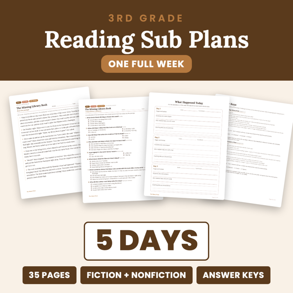 Cover of 3rd Grade Reading Sub Plans