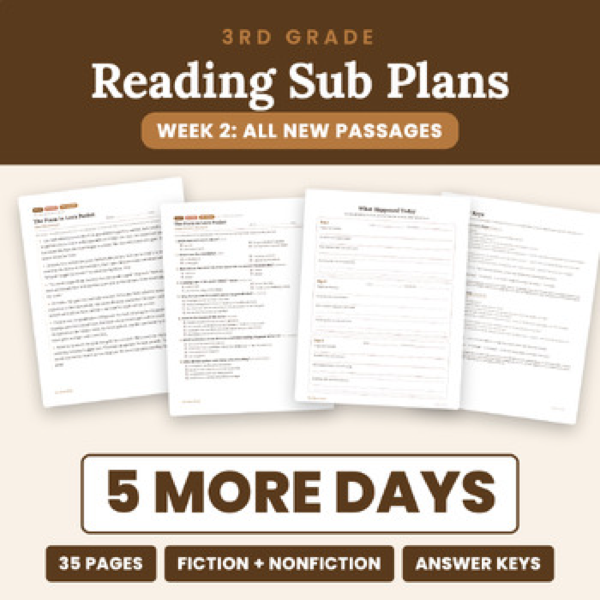 Cover of 3rd Grade Reading Sub Plans Week 2