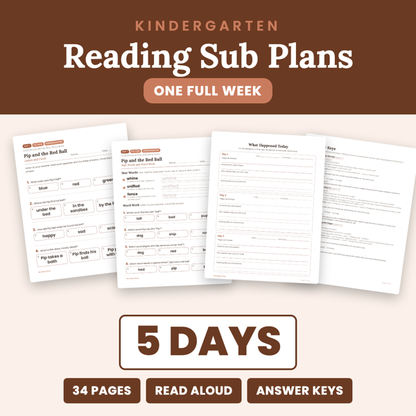 Cover of Kindergarten Reading Sub Plans