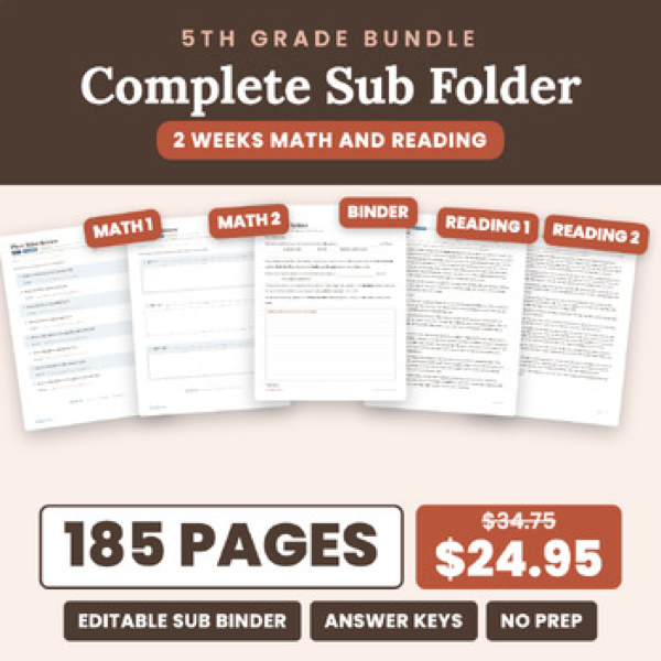Cover of Emergency Sub Plans 5th Grade