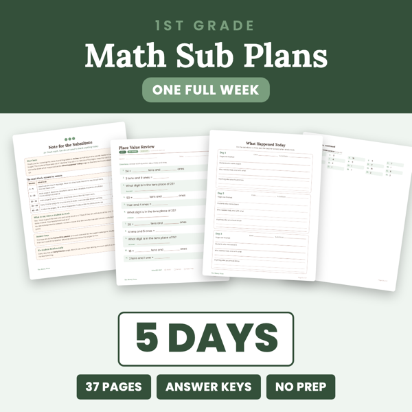 Cover of 1st Grade Math Sub Plans