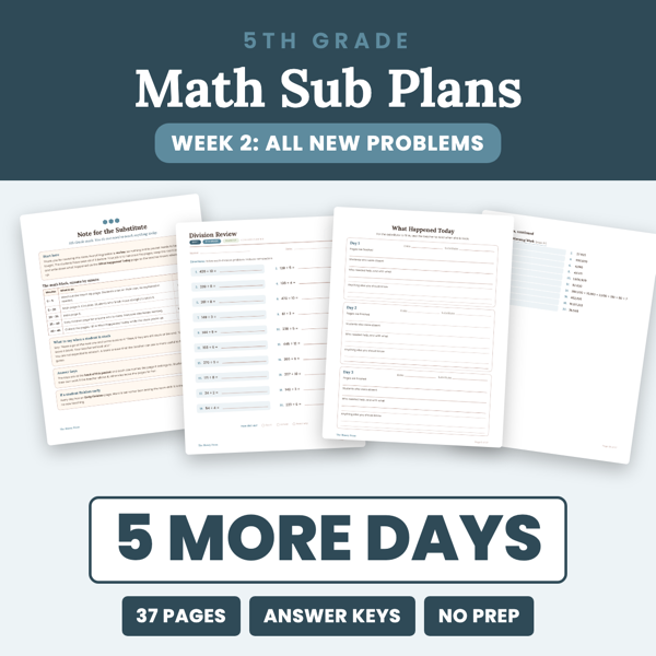 Cover of 5th Grade Math Sub Plans Week 2