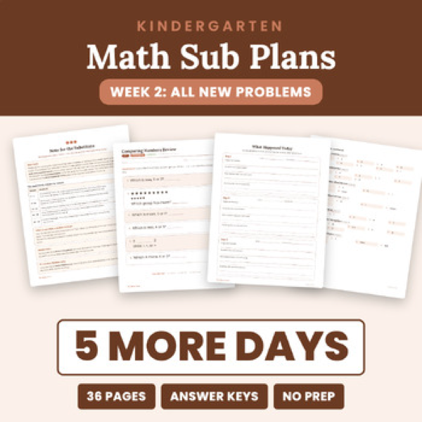 Cover of Kindergarten Math Sub Plans Week 2