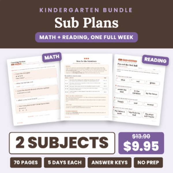 Cover of Emergency Sub Plans Kindergarten: 1 Week Math + Reading