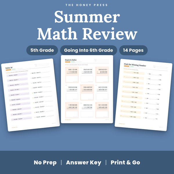 Cover of Summer Math Review Packet