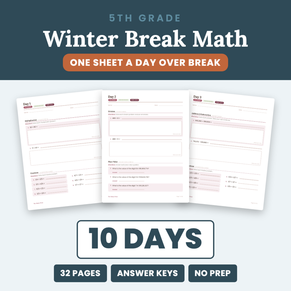 Cover of Winter Break Math Packet